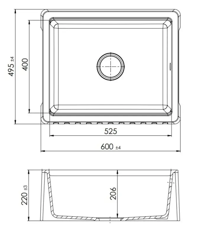GraniteMy Tradition Country Sink - 2-Sided Granite Basin 60x48 cm Black Under-Mount with Gun Metal Plug 1208968032