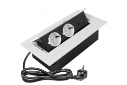 Huonekalupistorasia 2x pistorasia maadoituksella, USB A+C, virtajohto pistokkeella, valkoinen