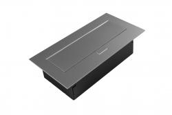 Huonekalupistorasia 2x pistoke maadoituksella, USB A+C, virtajohto pistokkeella, alu
