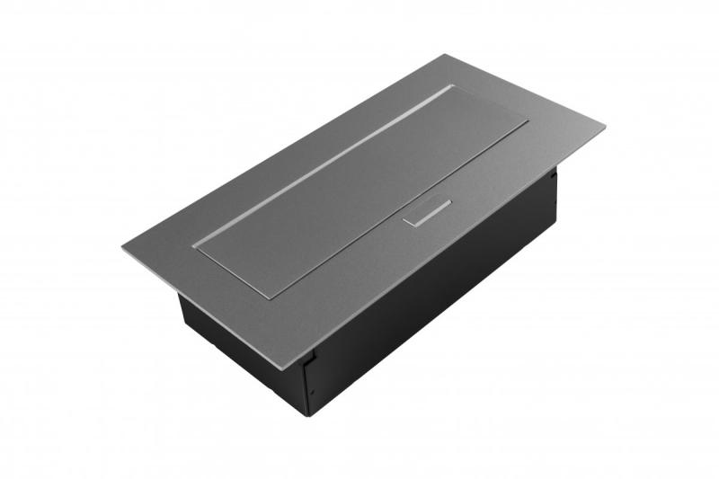 Huonekalupistorasia 2x pistoke maadoituksella, USB A+C, virtajohto pistokkeella, alu