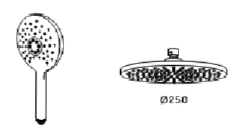 Waterevolution Flow thermostaatinen kolmitiekäsisuihku, jossa on 250 mm pään suihku ja pyöreä käsisuihku, musta T131TNR25PR