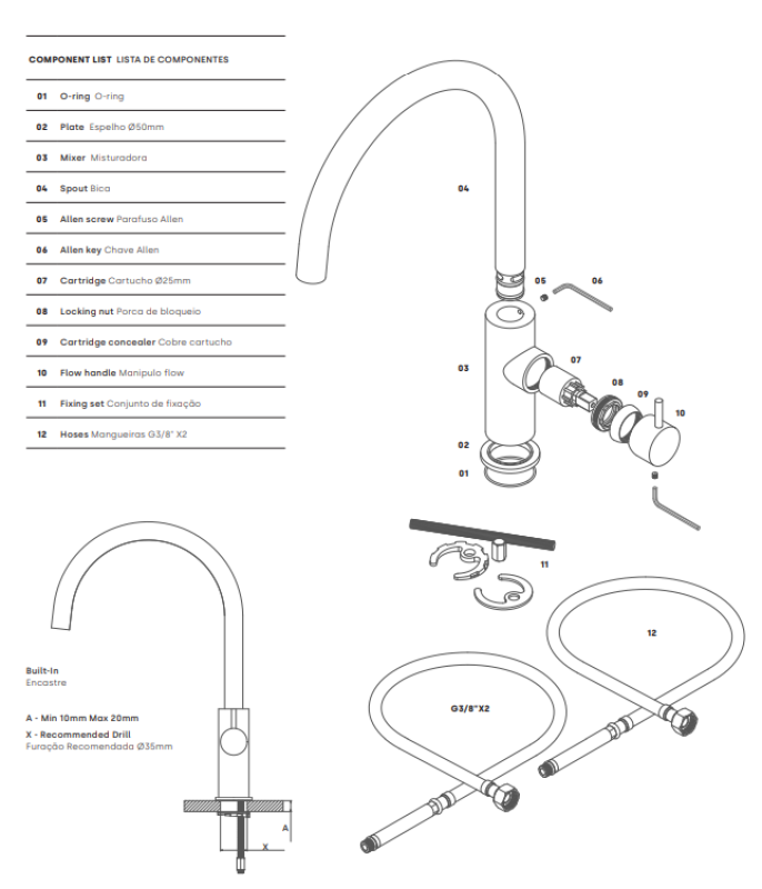 Waterevolution Flow keukenkraan met ronde draaibare uitloop messing T158ULE