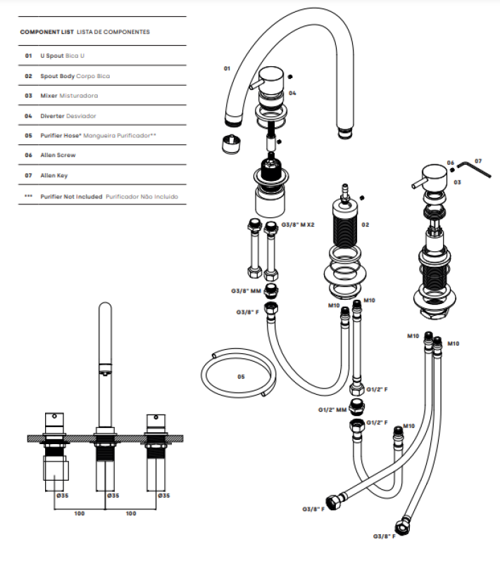 Waterevolution Flow 3-reikäinen keittiöhana kääntyvällä juoksuputkella ja suodatetun veden liitännällä kromi T152U01