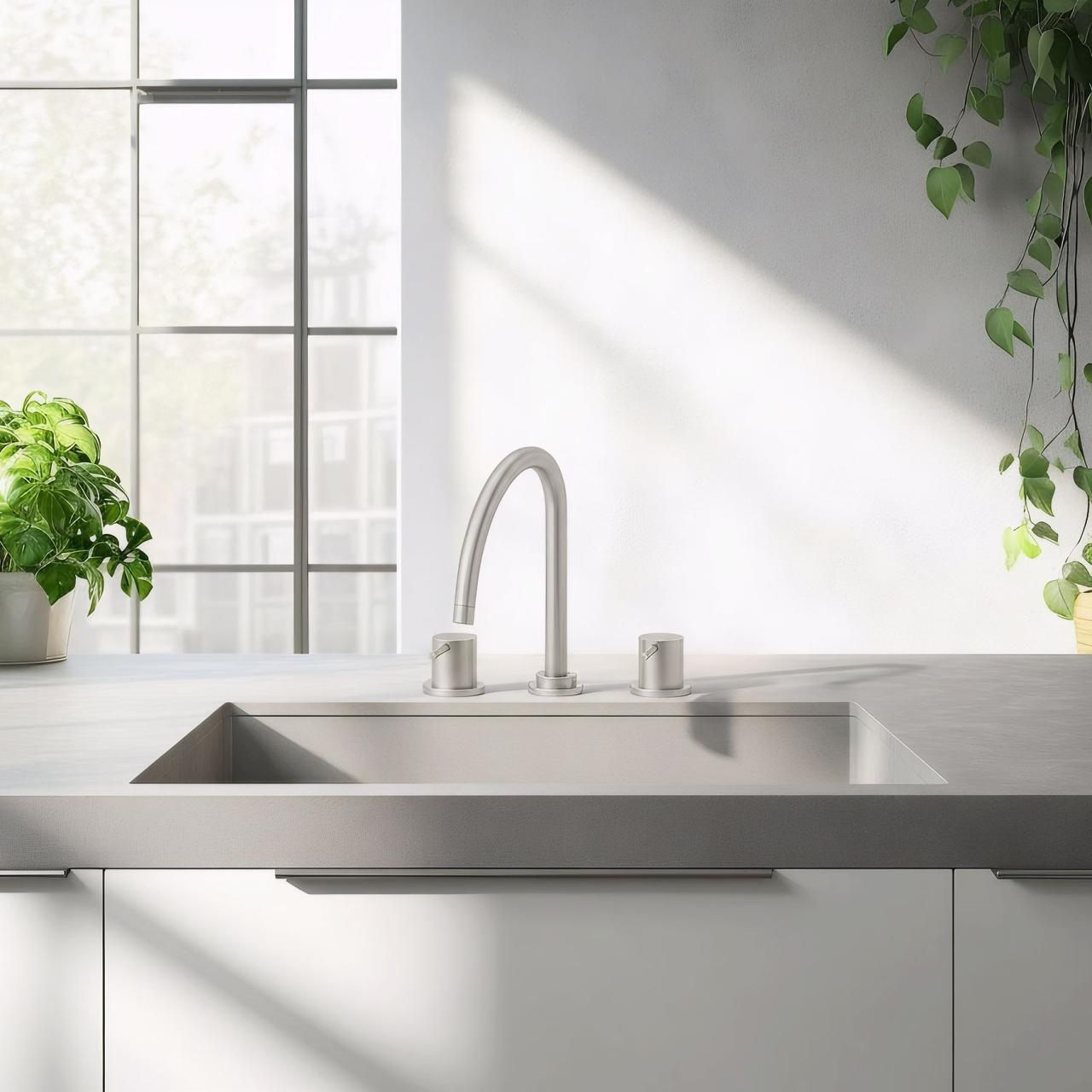 Waterevolution Flow 3-hole kitchen mixer tap with swivel spout and filtered water connection stainless steel T152UIE - Productafbeelding 2
