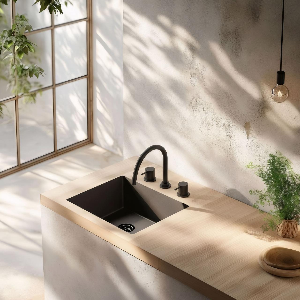 Waterevolution Flow 3-hole kitchen mixer tap with swivel spout and filtered water connection black T152UPR - Productafbeelding 2