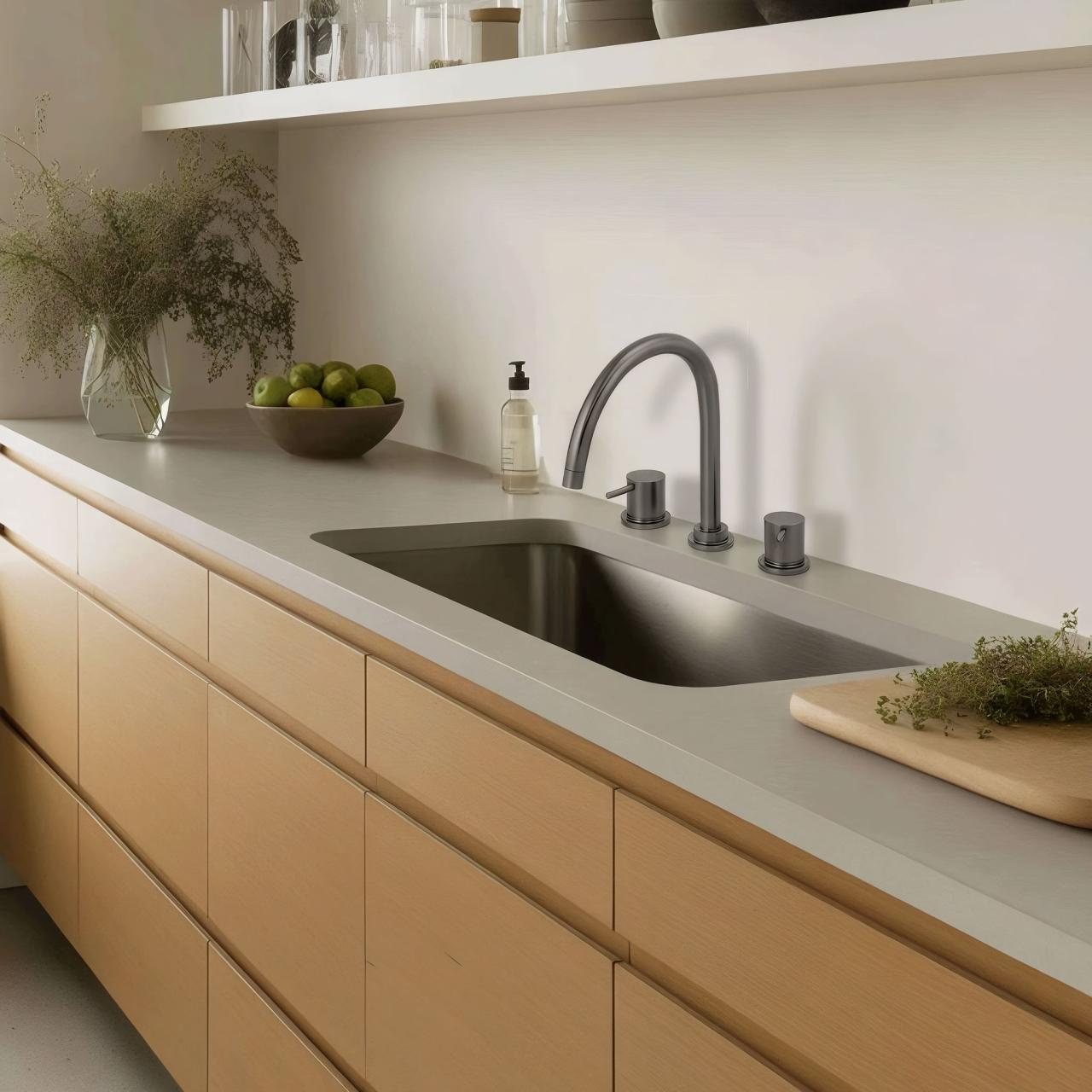 Waterevolution Flow 3-hole kitchen mixer tap with swivel spout and filtered water connection gun metal T152UGME - Productafbeelding 2