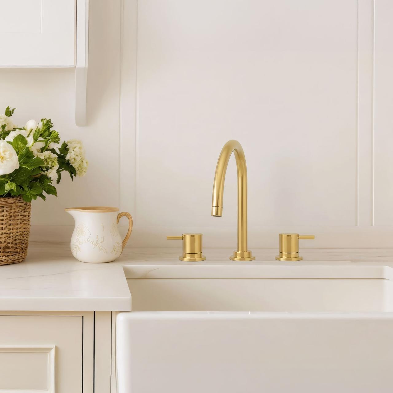 WaterEvolution Flow 3-hole kitchen mixer tap with swivel spout and filtered water connection in light gold T152UWGE - Productafbeelding 2