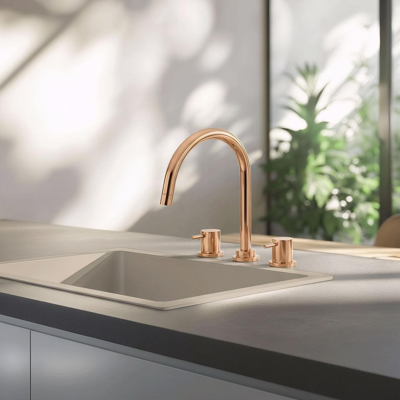 Waterevolution Flow 3-hole kitchen mixer tap with swivel spout and filtered water connection copper T152UCPE - Productafbeelding 2