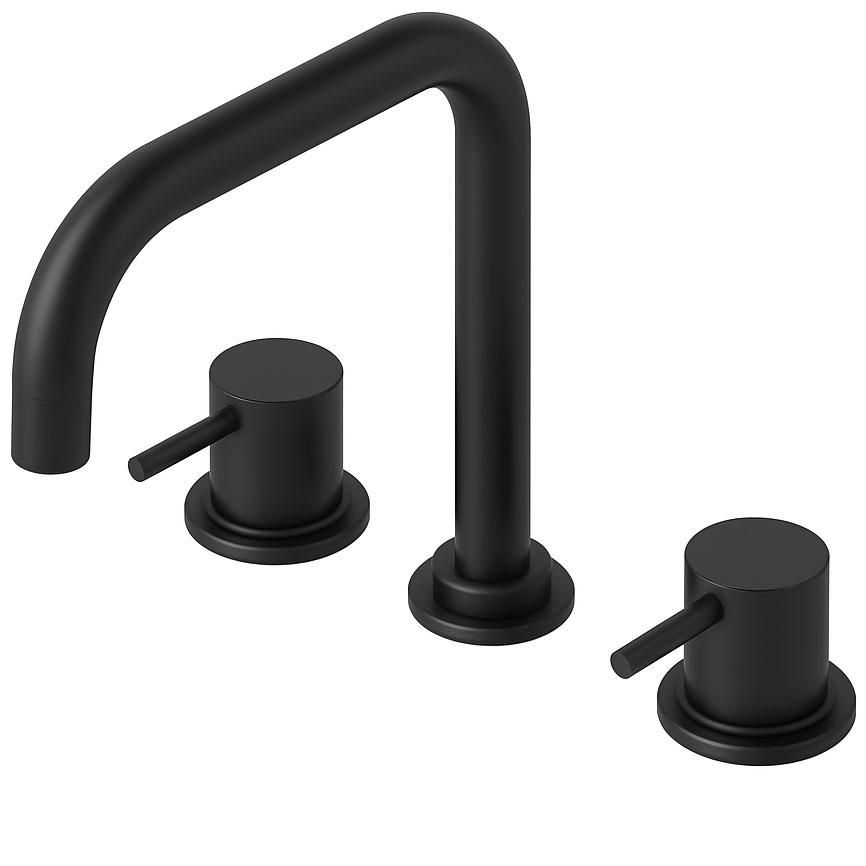 Waterevolution Flow 3-hole angled kitchen mixer tap with swivel spout and filtered water connection black T152HPR - Productafbeelding