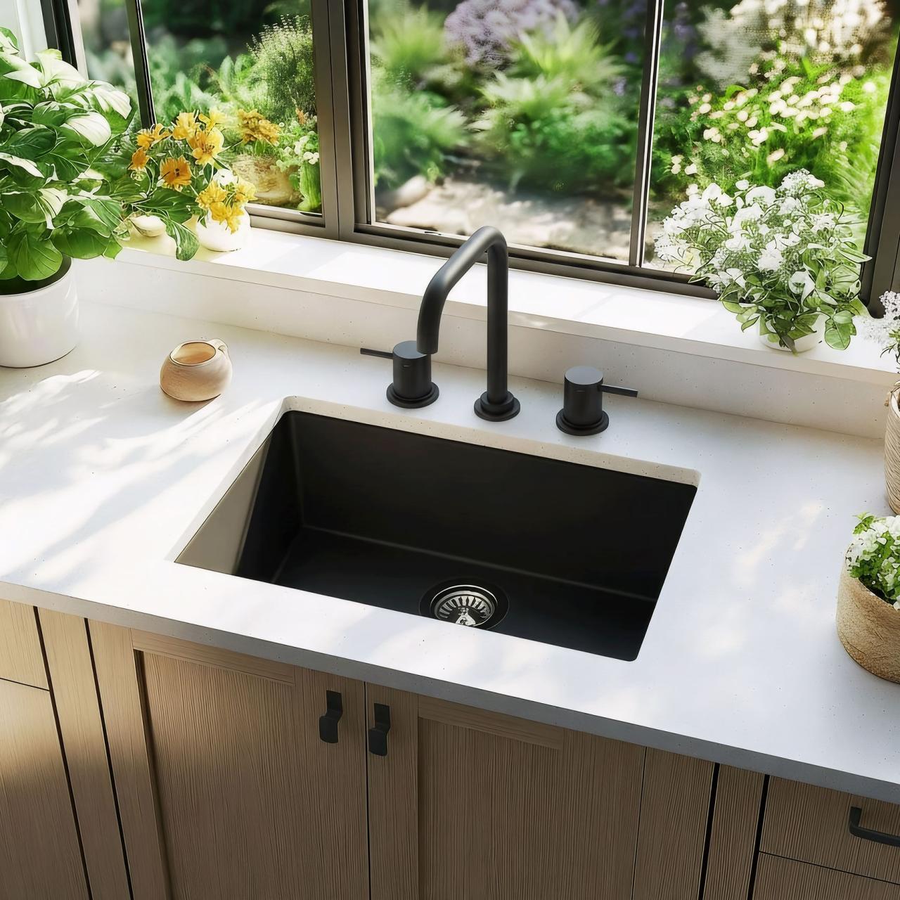 Waterevolution Flow 3-hole angled kitchen mixer tap with swivel spout and filtered water connection black T152HPR - Productafbeelding 2