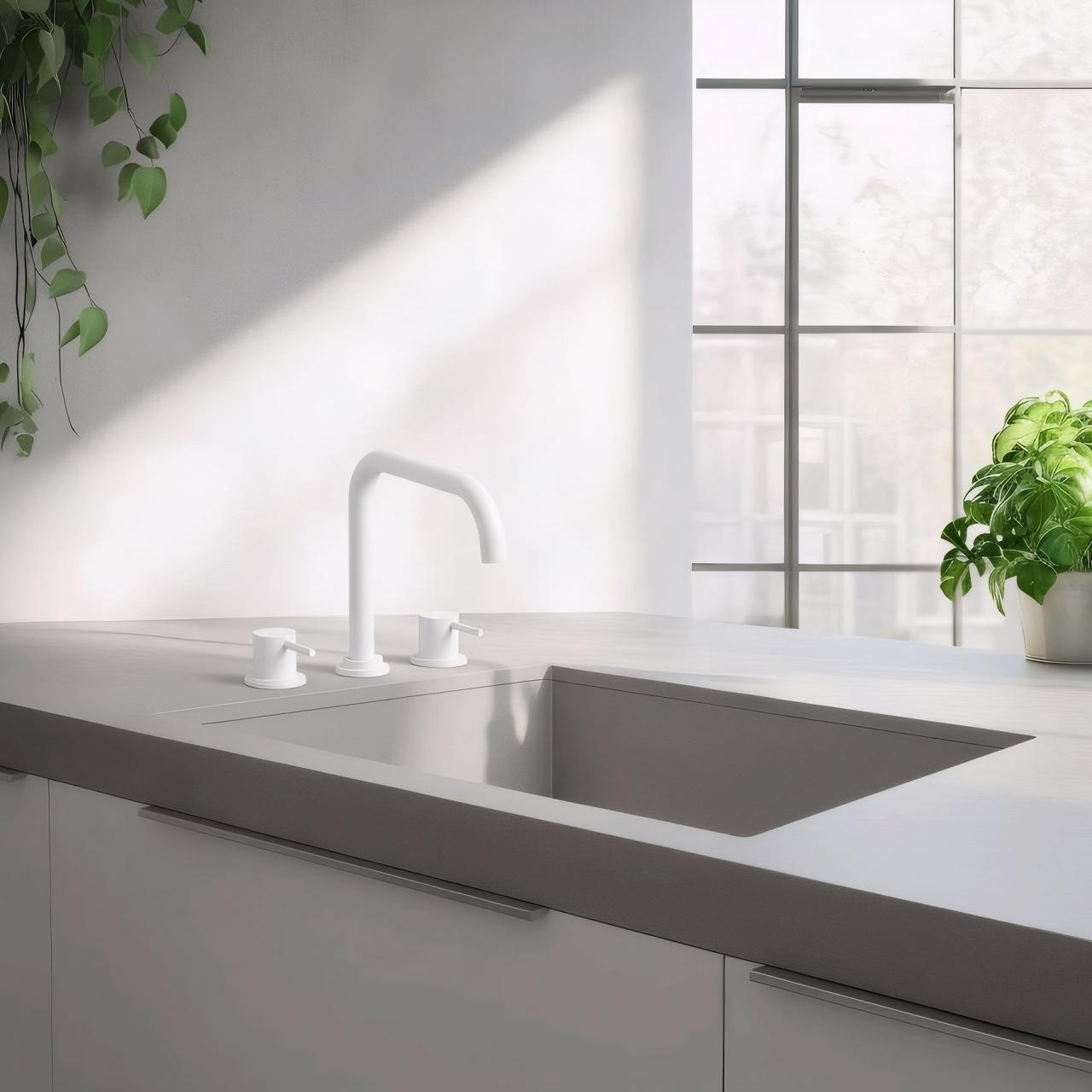Waterevolution Flow 3-hole angled kitchen mixer tap with swivel spout and filtered water connection white T152HBR - Productafbeelding 2