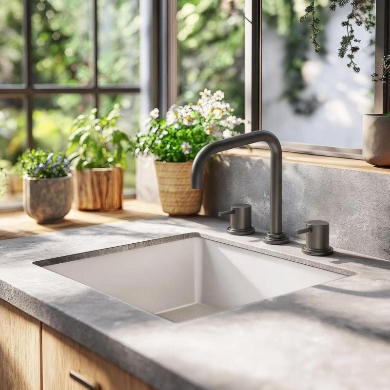 Waterevolution Flow 3-reikäinen kulmakeittiöhana kääntyvällä juoksuputkella ja suodatetun veden liitännällä gun metal T152HGME