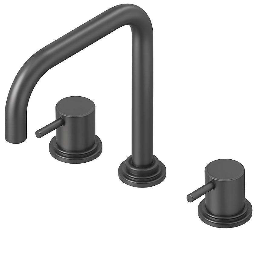 Waterevolution Flow 3-hole angled kitchen mixer tap with swivel spout and filtered water connection gun metal T152HGME - Productafbeelding
