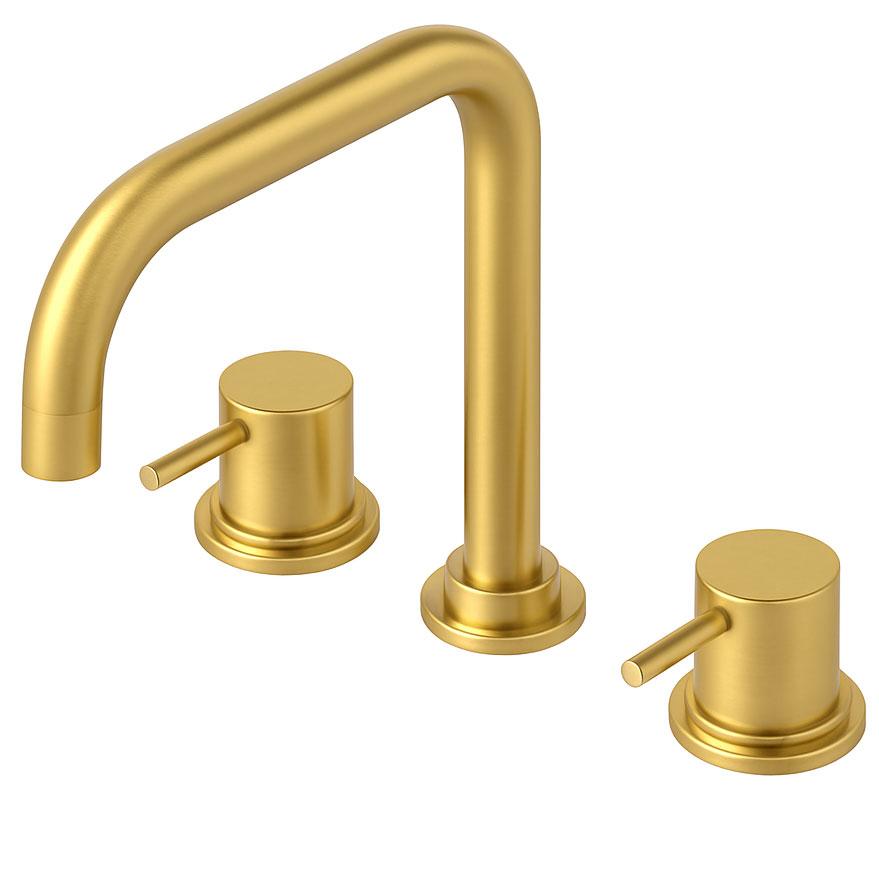 Waterevolution Flow 3-hole angular kitchen mixer tap with swivel spout and filtered water connection light gold T152HWGE - Productafbeelding