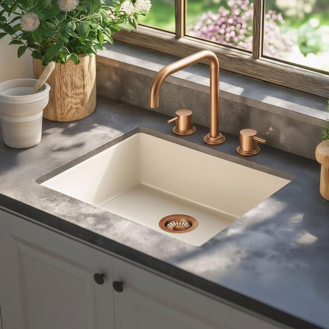 Waterevolution Flow 3-hole angled kitchen faucet with swivel spout and filtered water connection copper T152HCPE - Productafbeelding 2