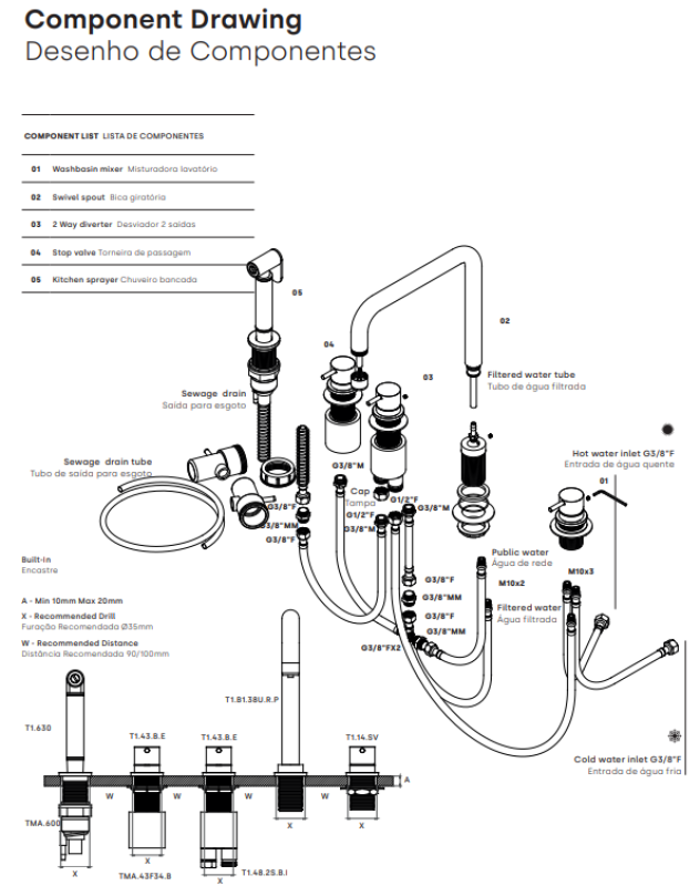 Waterevolution Flow 5-reikäinen kulmakeittiöhana ulosvedettävällä suihkulla ja suodatetun veden liitännällä gun metal T154HGME