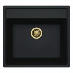 GraniteMy Bremen Granite Sink 53x50 cm Black - Surface Mount, Undermount and Flush Mount with Faucet Hole and Gold Plug 1208969969