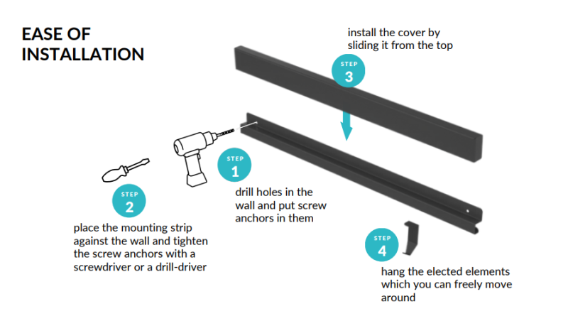 Epka Luxion Set Keittiöraiteet 80 cm Lisävarusteilla Metalli Sisältää Näkymättömän Kiinnityksen Musta 1208969982