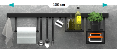 Epka Luxion Set Keittiöraide 100 cm lisävarusteilla Metalli sokealla kiinnityksellä Musta 1208969983