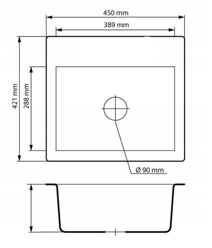 Graniteland Nera Graniittiallas 45x42 cm Musta Pöytätaso Hanareikätasolla ja Ruostumattomasta Teräksestä Tulppa 1208969985