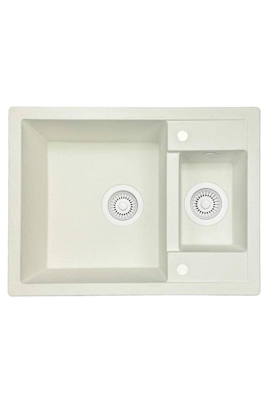 GraniittiMy Smart erittäin matala 1,5 graniittinen valkoinen pesuallas 58x44 cm valkoisella tulppalla ja peitteellä 1208970052.