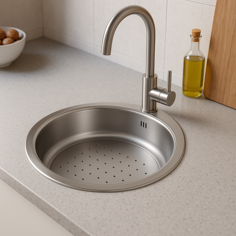 Banka P18380 Ruostumaton teräs Pyöreä matala pesuallas tippakaukalo 45 cm Pinta- ja alakaappi 1208970057