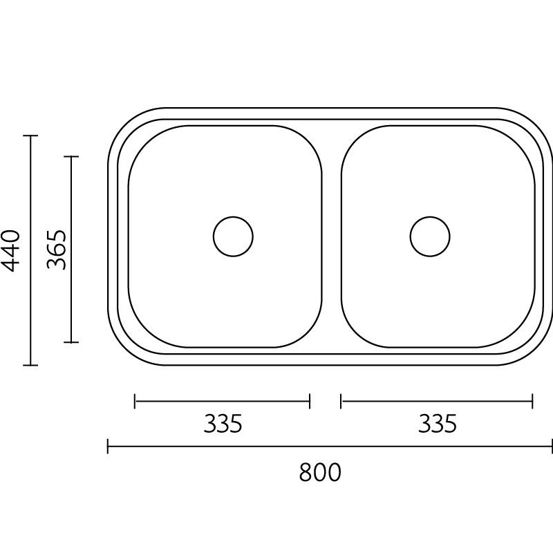 Banka Diplomat Stainless Steel Double Sink Surface-Mounted 80x44 cm 1208970059 - Productafbeelding 2