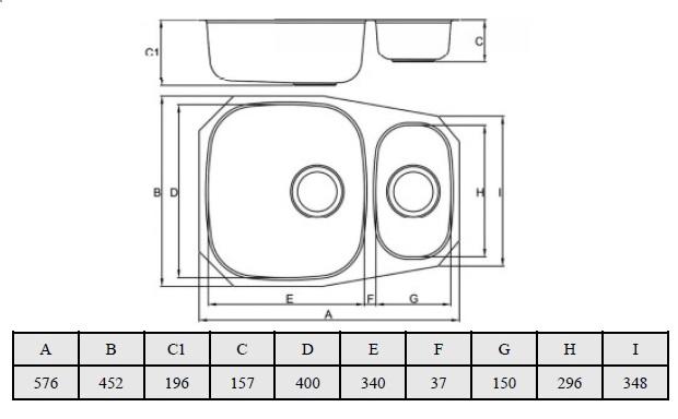 Banka Alaska Stainless Steel 1.5 Undermount Sink 524 x 400 mm 1208970064 - Productafbeelding 2
