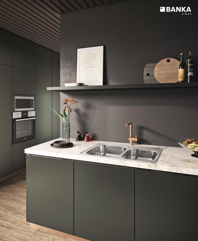 Banka Princess RVS kaksinkertainen pesuallas Päälleasennettava 84x56 cm hanareiällä 1208970066