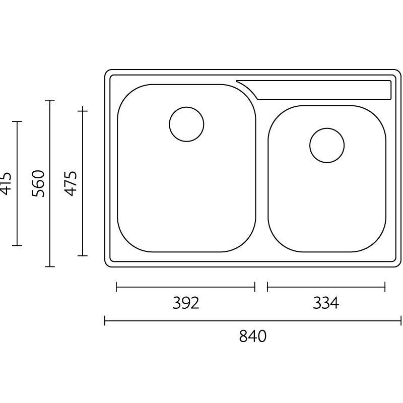 Banka Princess RVS kaksinkertainen pesuallas Päälleasennettava 84x56 cm hanareiällä 1208970066