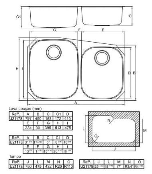 Banka Princess Stainless Steel Double Sink Undermount 750x475 mm 1208970067 - Productafbeelding 3