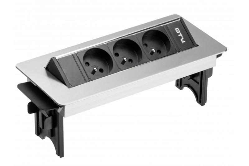 Pöytäjatkojohto ilman koteloa, 3-osainen pistorasia maadoituksella, 1,5 m virtajohto pistokkeella, ruostumaton teräs.