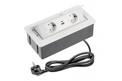 Huonekalupistorasia SOFT 2x Schuko-pistorasia, USB A+C, virtajohto pistokkeella, valkoinen.