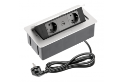 Huonekalupistorasia SOFT 2x Schuko-pistorasia, USB A+C, virtajohto pistokkeella, alumiini