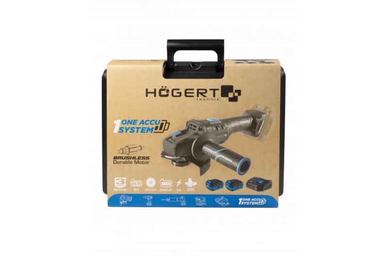 HÖGERT Langaton kulmahiomakone pedaalikytkimellä, 125MM, 18V, sarja, jossa akku, laturi, lisävarusteet