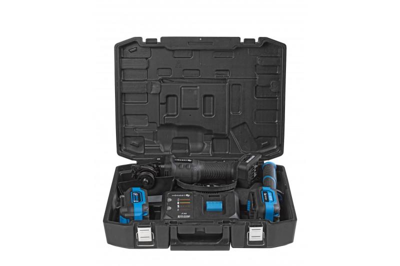 HÖGERT Langaton kulmahiomakone pedaalikytkimellä, 125MM, 18V, sarja, jossa akku, laturi, lisävarusteet