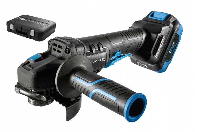 HÖGERT Langaton kulmahiomakone paddle-kytkimellä, 125MM, 18V - setti (akku, laturi, tarvikkeet)