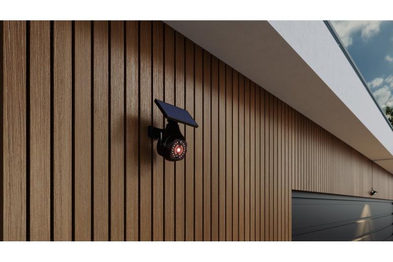 Aurinkotulvalamppu liike- ja hämärätunnistimella GUARDOS, LED, 300lm, 6400K, 1200mAh, IP65, dummykamera