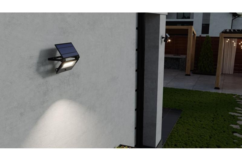 Aurinkotulvalamppu LUMOS II, LED, 2000lm, 6400K, 2600mAh vaihdettava, IP65, musta