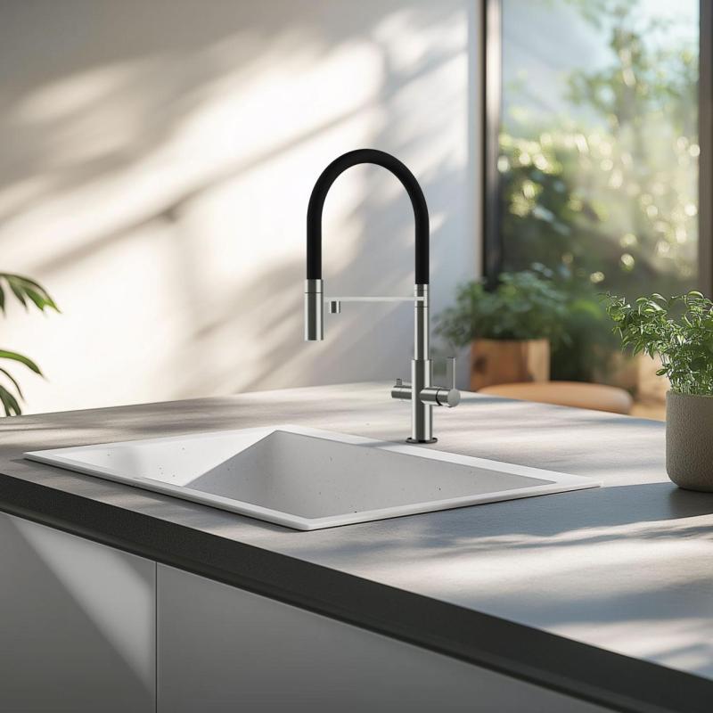 Ausmann Claridge 3-Tie Keittiöhana Joustavalla Juoksuputkella ja Suodatetulla Vedellä – Harmaa - 1208970502