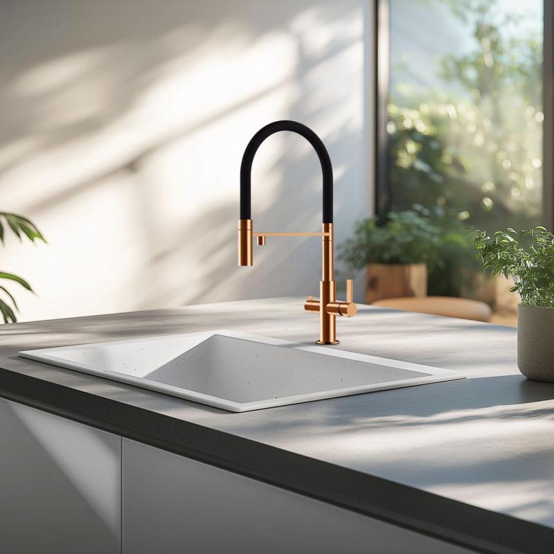 Ausmann Claridge 3-Tie Keittiöhana Joustavalla Juoksuputkella ja Suodatetulla Vedellä – Kupari - 1208970503