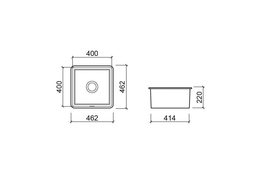 Ausmann Ceramic Ember Ceramic Matte Black Square Sink Top-mount and Undermount 40 x 40 cm 1208970507 - Productafbeelding 4