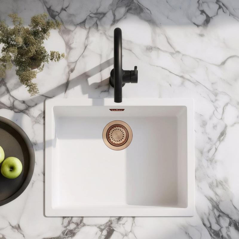 Valkea Allas 50x40 cm Alakansi, Päällirakenne ja Tasoon upotettava kuparisella tulppalla 1208970533