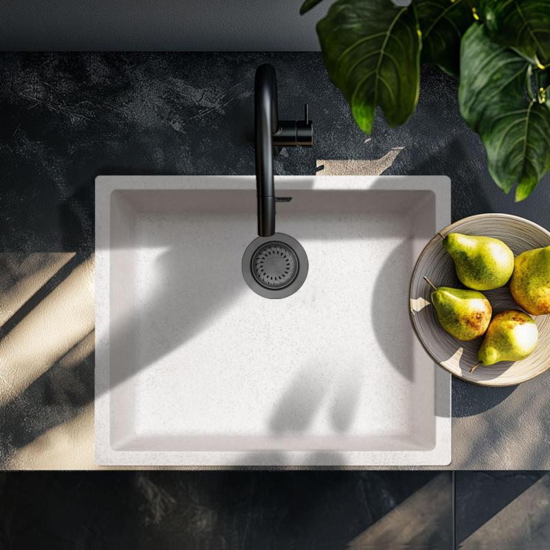 Zand Wit Creme Wasbak 50x40 cm Onderbouw, Opbouw en Vlakinbouw met Gun Metal Stop 1208970544