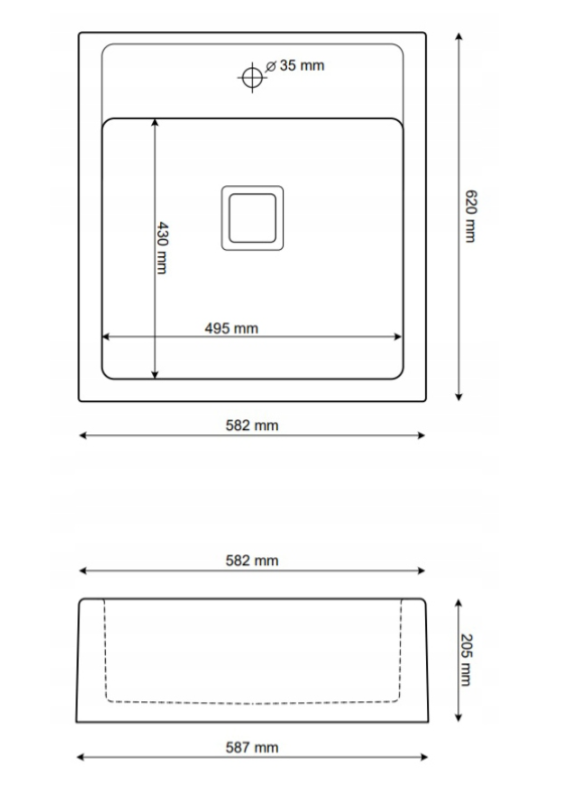Graniteland Arno Graniitti Arduin kova kivi ulkonäkö Upotettava pesuallas 582x620mm RST neliö Tulppa 1208970600