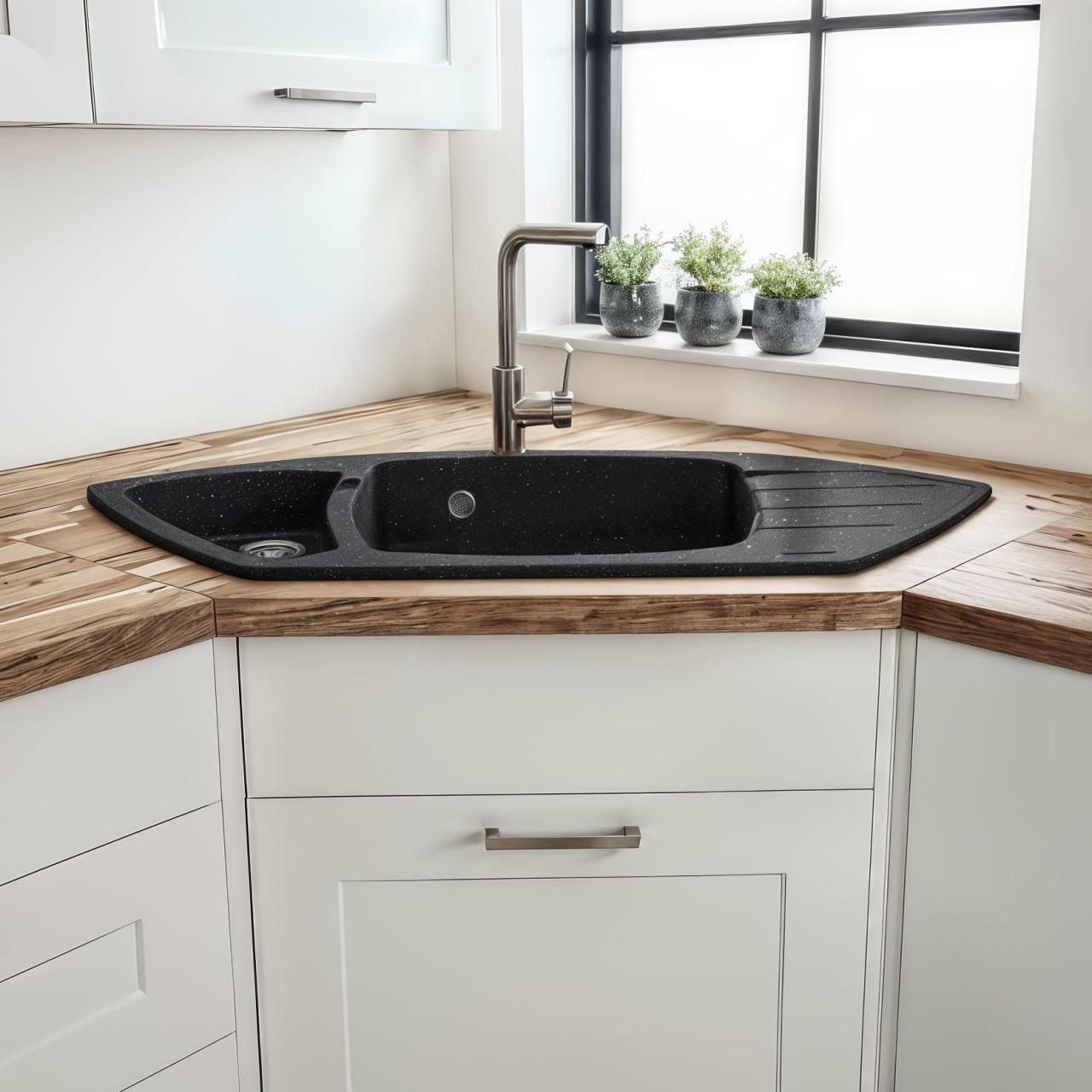 Graniteland Monte Graniitti musta arduini kova kivi Kulhoallas päälle asennettava 901x538mm, jossa on RST-tulppa 1208970601 - Productafbeelding 2
