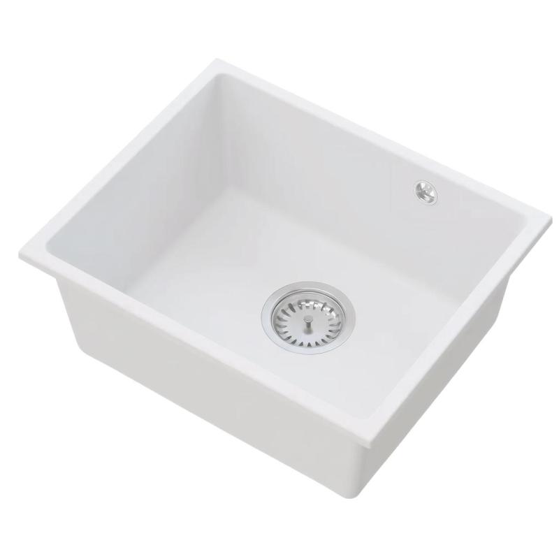 Graniteland Solo Granite White Undermount Sink 42x34 cm with Stainless Steel Plug 1208970613