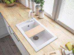 Graniteland Magra Graniittiset valkoiset tiskialtaat päältä asennettavat 686 x 427 mm, hanareiällä ja RST-tulpalla 1208970614