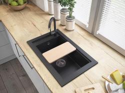 Graniteland Magra Graniittinen musta arduuni kova kivi Pesuallas päälle 686x427 mm, jossa hana-aukko ja RST-tulppa 1208970615