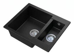 Graniteland Adda Black Granite Bluestone Look 1.5 Sink Top Mount 600x495mm with Stainless Steel Plug 1208970619